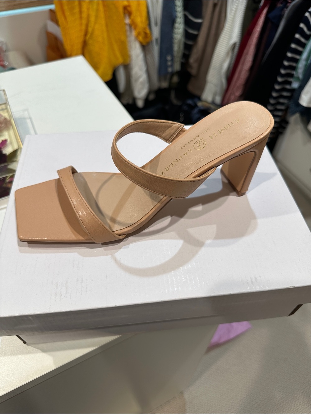 Chinese Laundry Tan Square-Toe Strappy Block Heel Mule